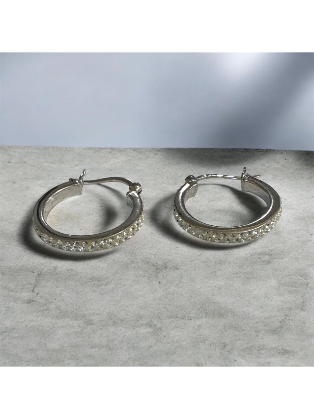 Sterling Silver Hoop Earrings With Cubic Zirconia 1x1 Inch Lightweight 1.4 Grams